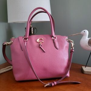 Coach 1317 Remi Satchel Rouge Pink Pebbled Leather Bag